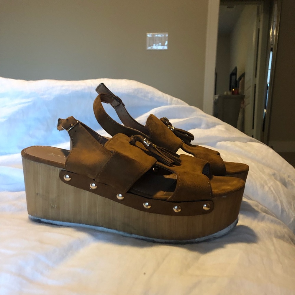 Brown faux suede platforms